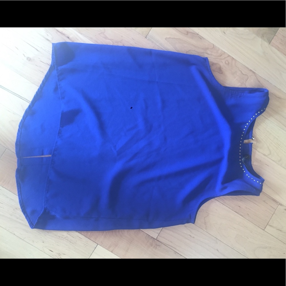 Blue high neck sleeveless blouse